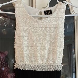 Elegant White Lace Top Pantsuit with Pearl Accents